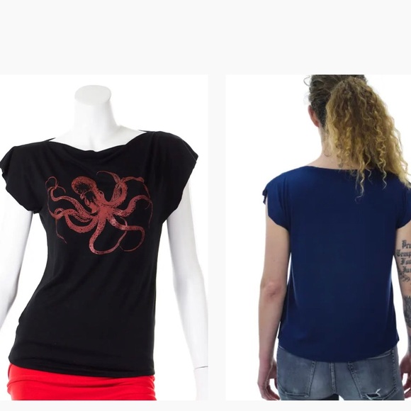 Matrushka Construction Black Sleeveless Cowl Neck Tee Sz L - Picture 5 of 9